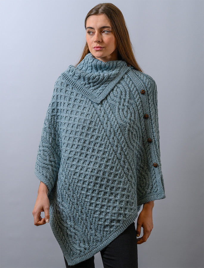 Ladies Merino Button Poncho - Mermaid 