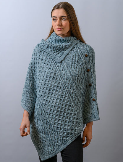 Ladies Merino Button Poncho - Mermaid 