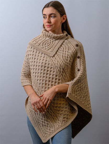 Ladies Merino Button Poncho - Parsnip 