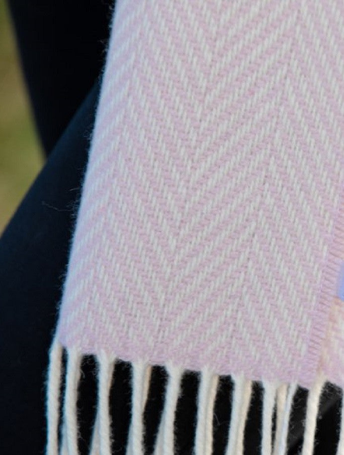Cashmere Scarf - Pink &amp; White Herringbone 