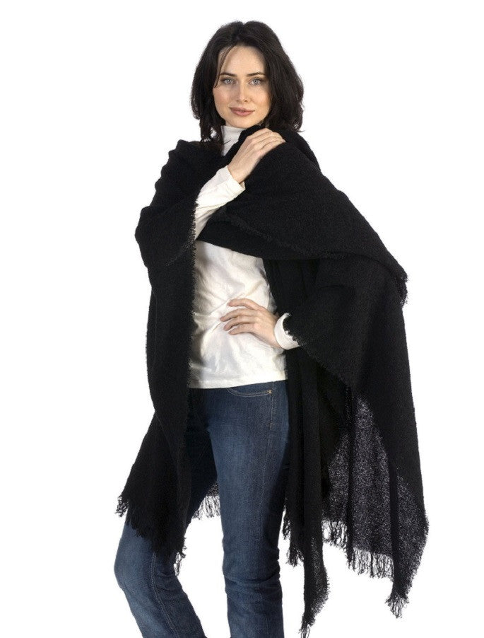 Lambswool Celtic Ruana Wrap - Black