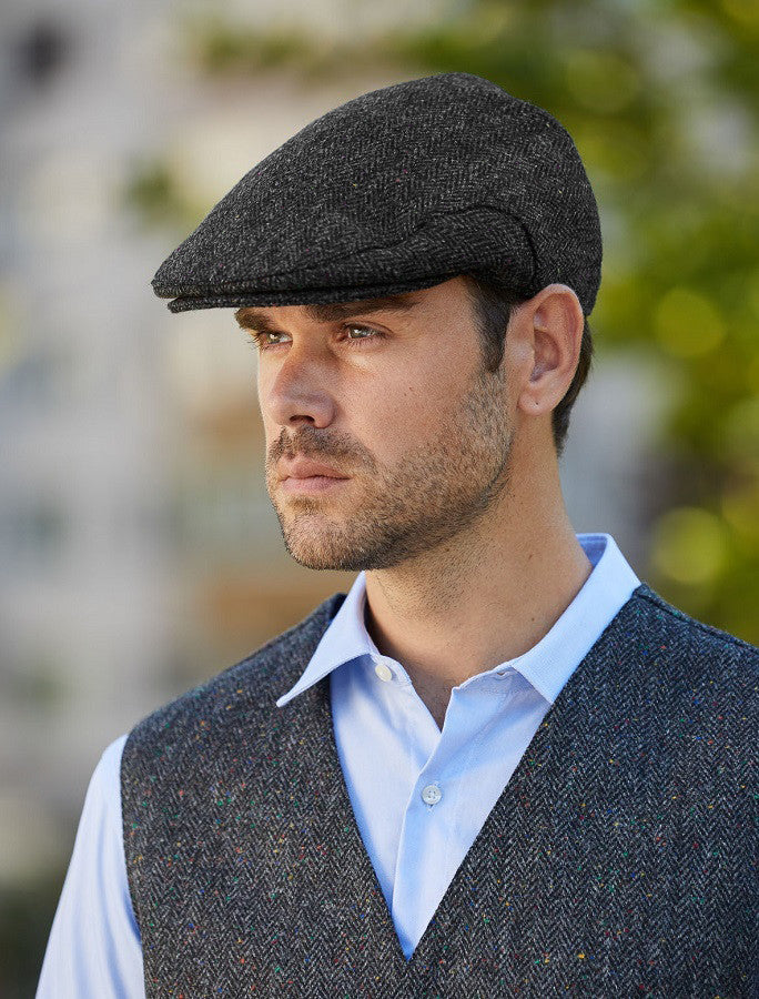 Donegal Tweed Flat Cap - Charcoal Fleck 