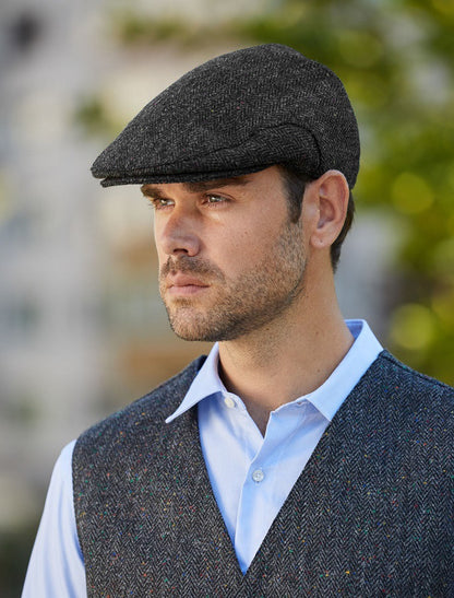 Donegal Tweed Flat Cap - Charcoal Fleck 