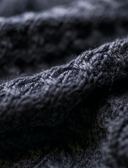 Large Collar Aran Coat - Charcoal 