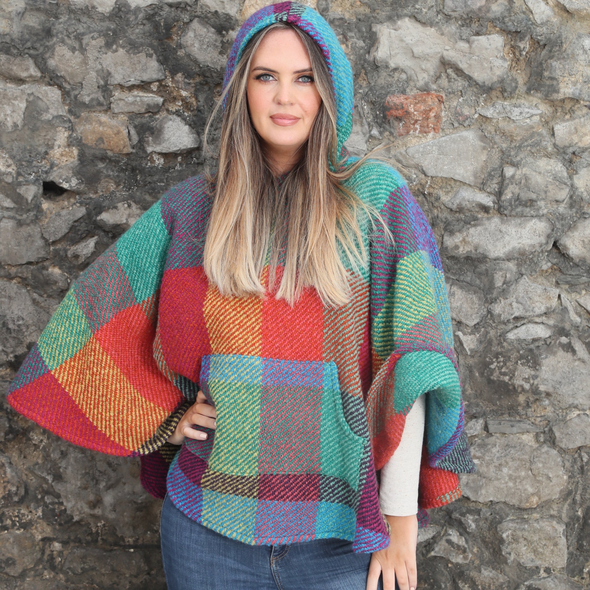 Cheryl Herringbone Hooded Poncho - Kildare Multi-Beige | Branigan
