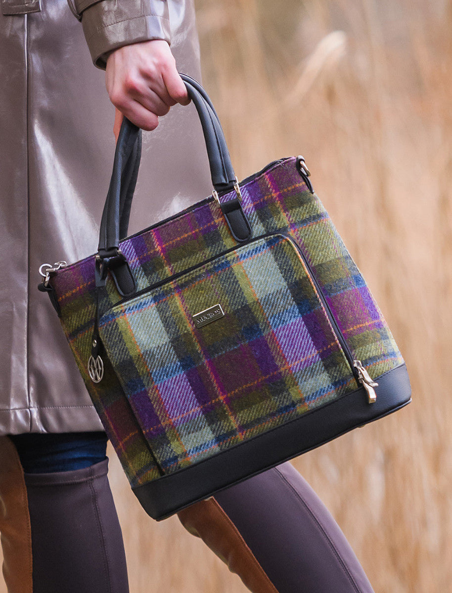 Ciara Tweed &amp; Leather Bag - Green &amp; Pink