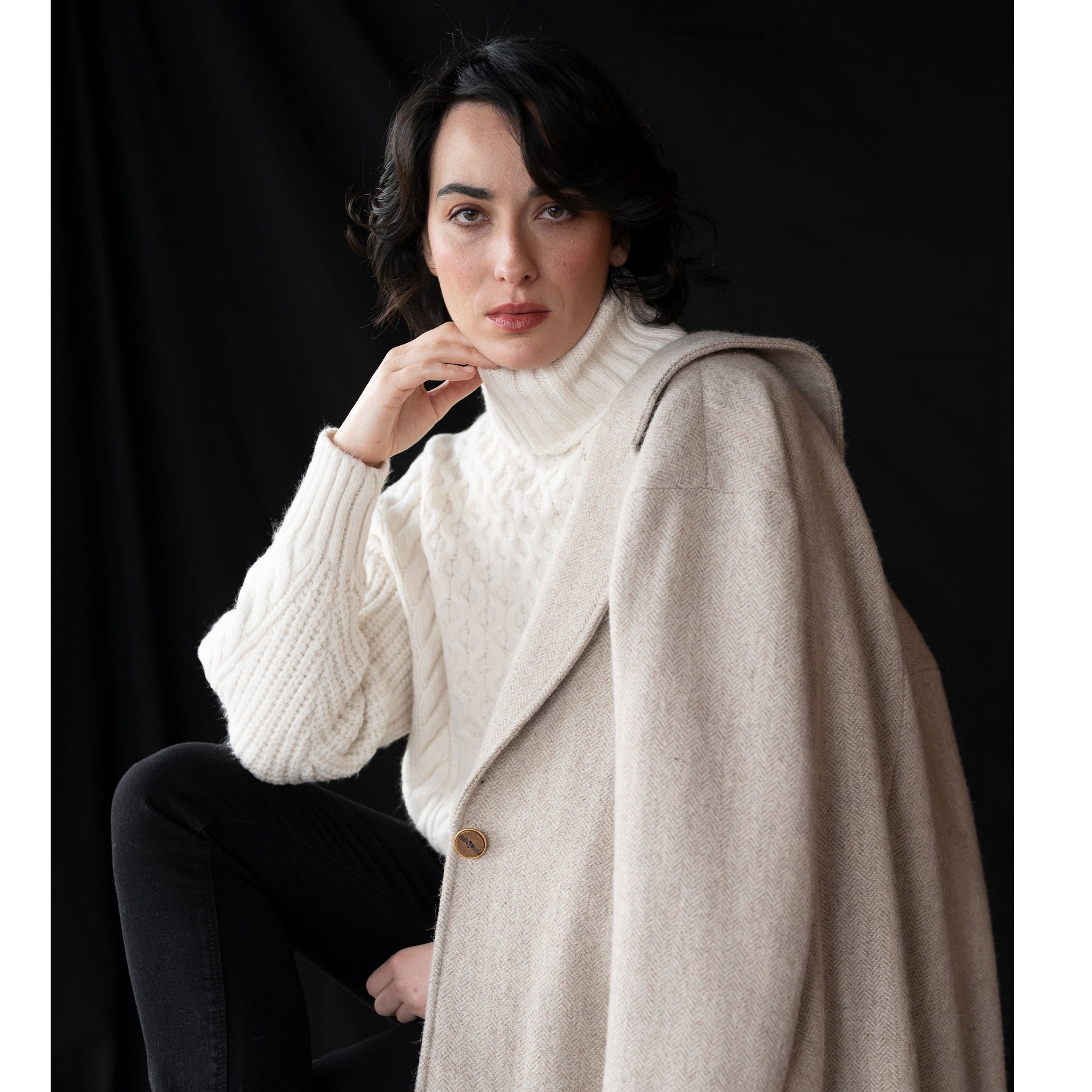 Ladies Irish Alpaca City Coat - Natural