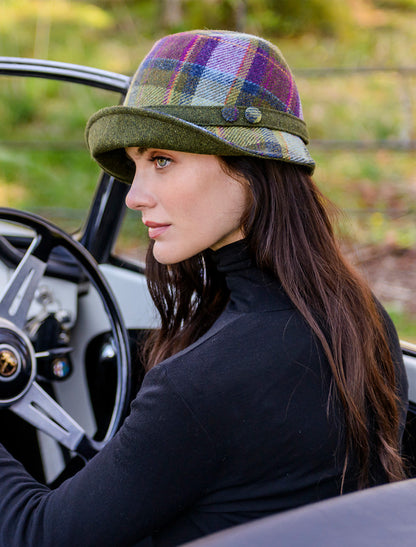 Ladies Tweed Clodagh Cap - Multi Vernal Plaid 