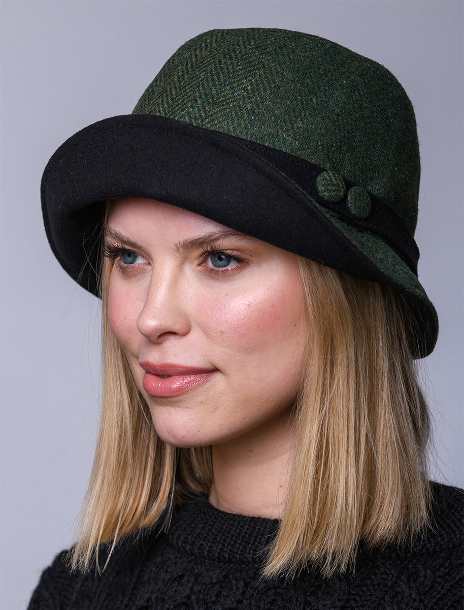 Ladies Tweed Clodagh Cap - Green &amp; Yellow
