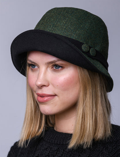 Ladies Tweed Clodagh Cap - Green &amp; Yellow