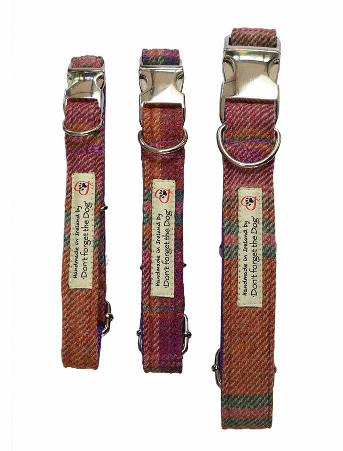 Tweed Dog Collar Metal Buckle - Purple Russet