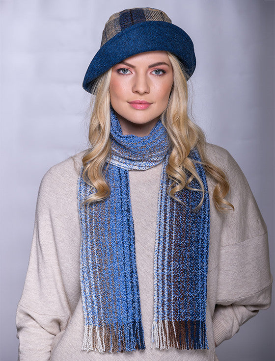 Wool Cashmere Skellig Scarf - Cream and Blue 