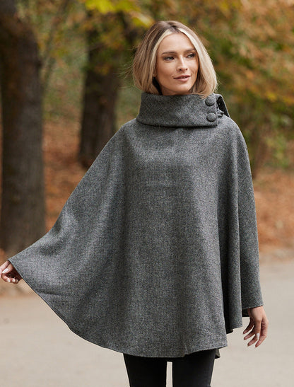 Donegal Tweed Long Cape - Granite Grey