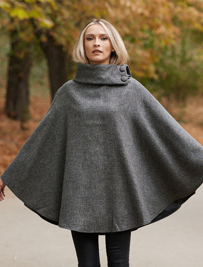 Donegal Tweed Long Cape - Granite Grey