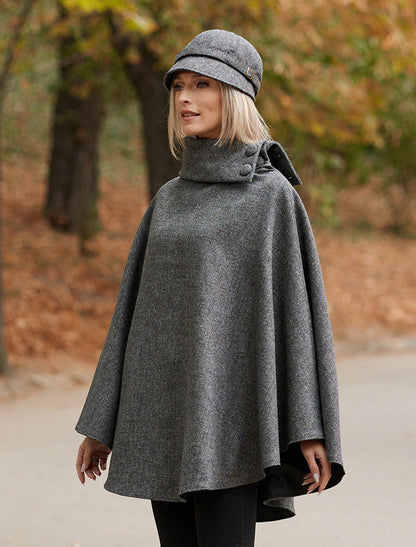 Donegal Tweed Long Cape - Granite Grey