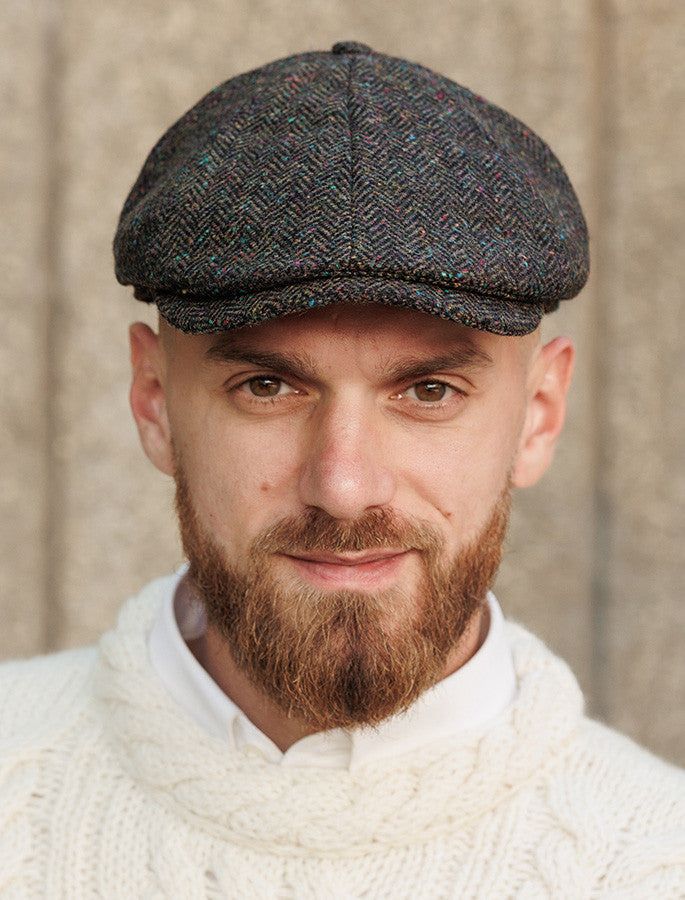 Donegal Tweed 8 Piece Panel Cap - Green Fleck 