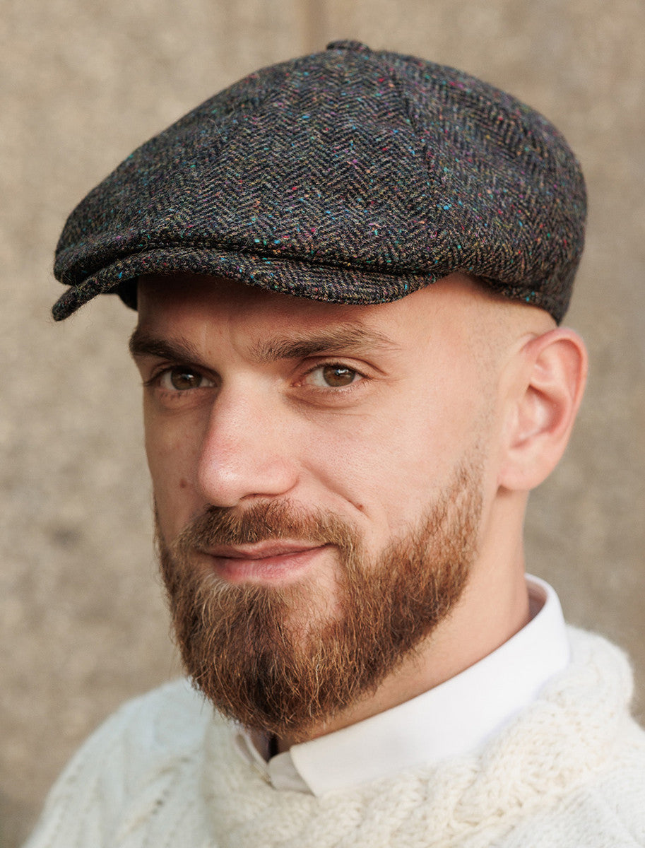 Donegal Tweed 8 Piece Panel Cap - Green Fleck 