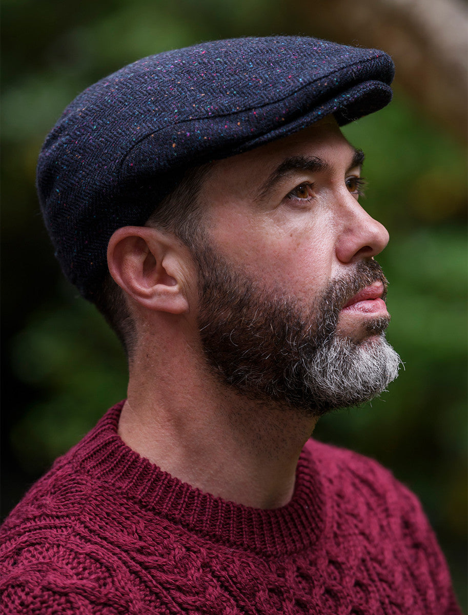 Donegal Tweed Flat Cap - Navy Fleck 