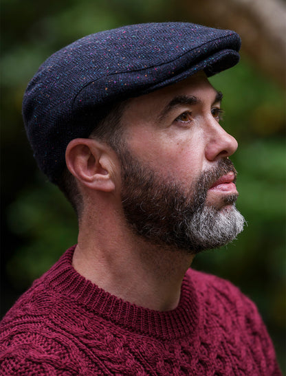 Donegal Tweed Flat Cap - Navy Fleck 