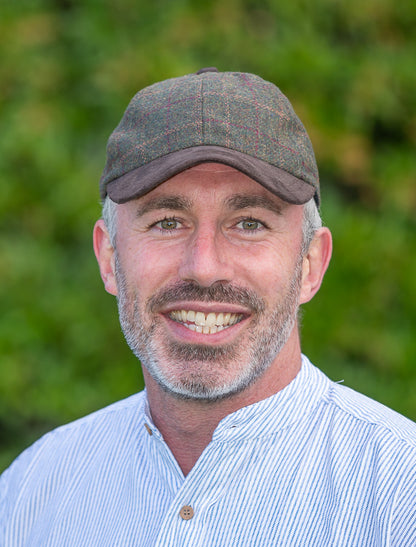 Tweed &amp; Suede Green Box Check Baseball Cap - Green Box Check 