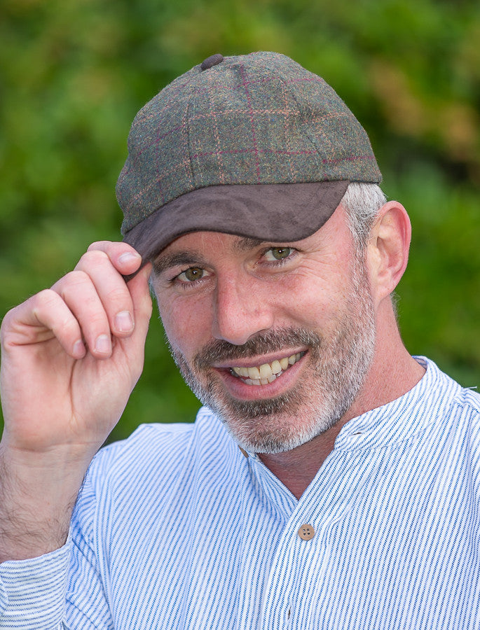 Tweed &amp; Suede Green Box Check Baseball Cap - Green Box Check 