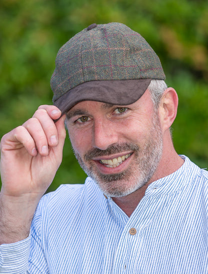 Tweed &amp; Suede Green Box Check Baseball Cap - Green Box Check 