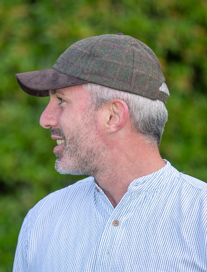 Tweed &amp; Suede Green Box Check Baseball Cap - Green Box Check 