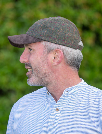 Tweed &amp; Suede Green Box Check Baseball Cap - Green Box Check 