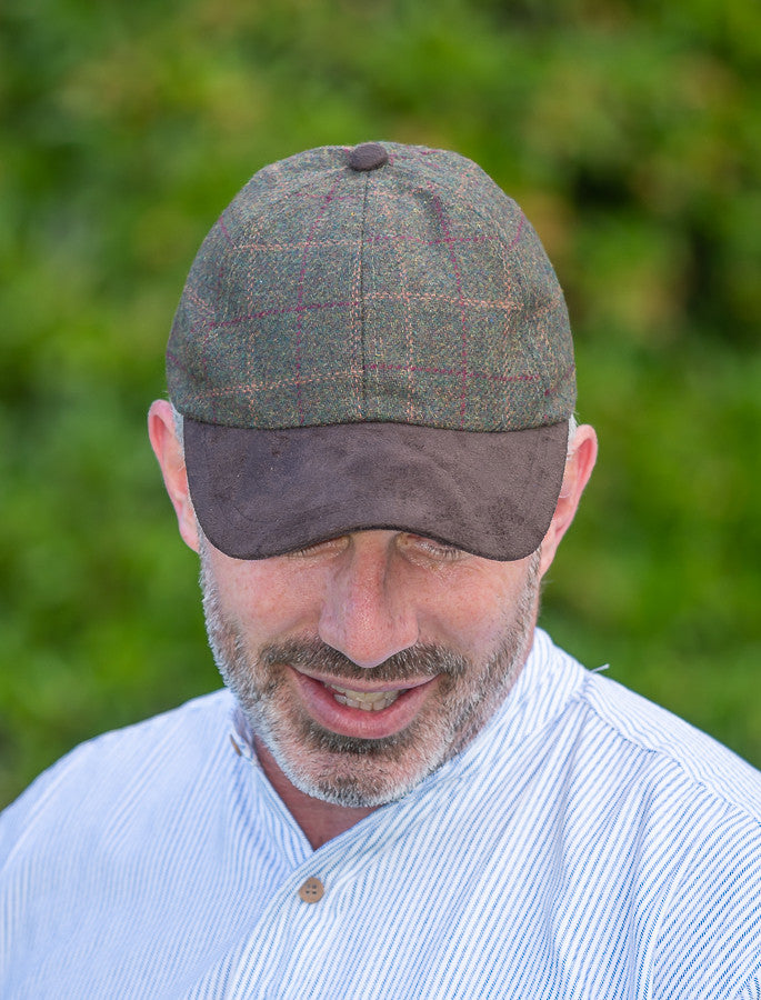 Tweed &amp; Suede Green Box Check Baseball Cap - Green Box Check 