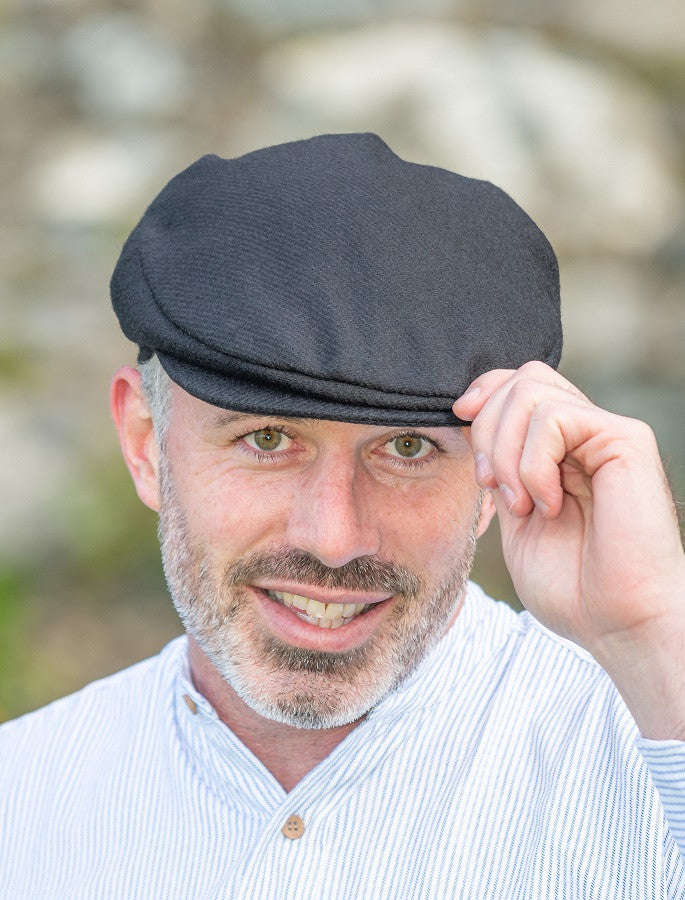 Vintage Tweed Flat Cap - Solid Black 