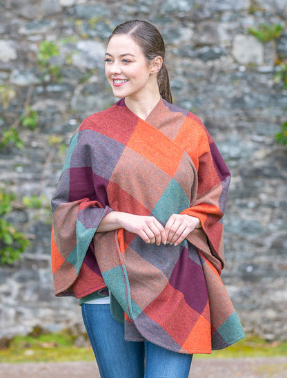 Lambswool Sue Cape - Orange , Teal &amp; Browne 