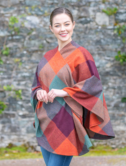 Lambswool Sue Cape - Orange , Teal &amp; Browne 