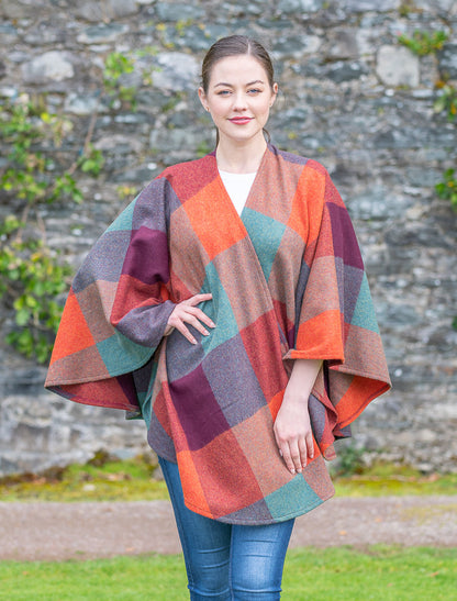 Lambswool Sue Cape - Orange , Teal &amp; Browne 