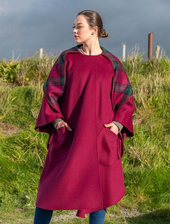 Donegal Tweed Pure Wool Country Walking Cape - Wine 