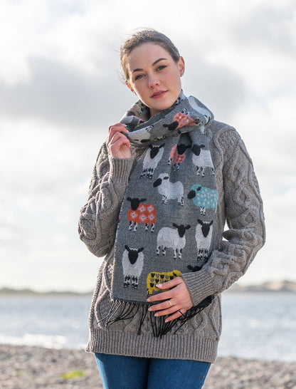 Super Soft Fringed Sheep Scarf - Dark Grey 