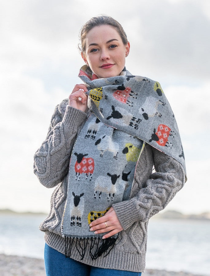 Super Soft Fringed Sheep Scarf - Grey 