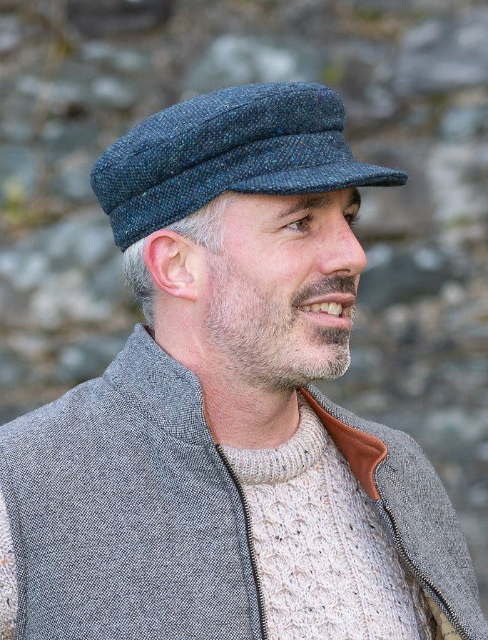 Tweed Skipper Cap- Navy Aqua Salt &amp; Pepper 