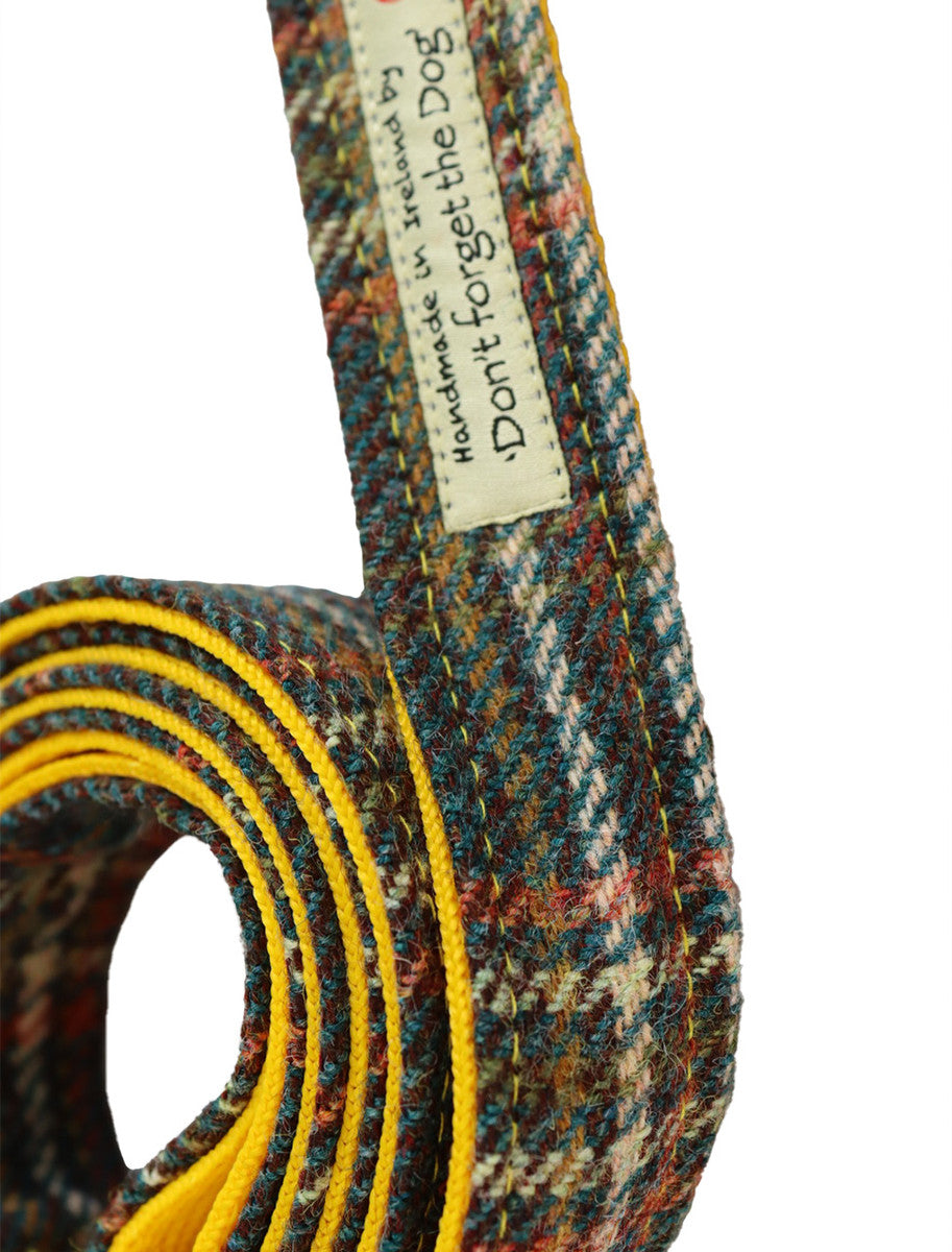 Tweed Wool Dog Lead - Bright Green &amp; Russet Windowpane