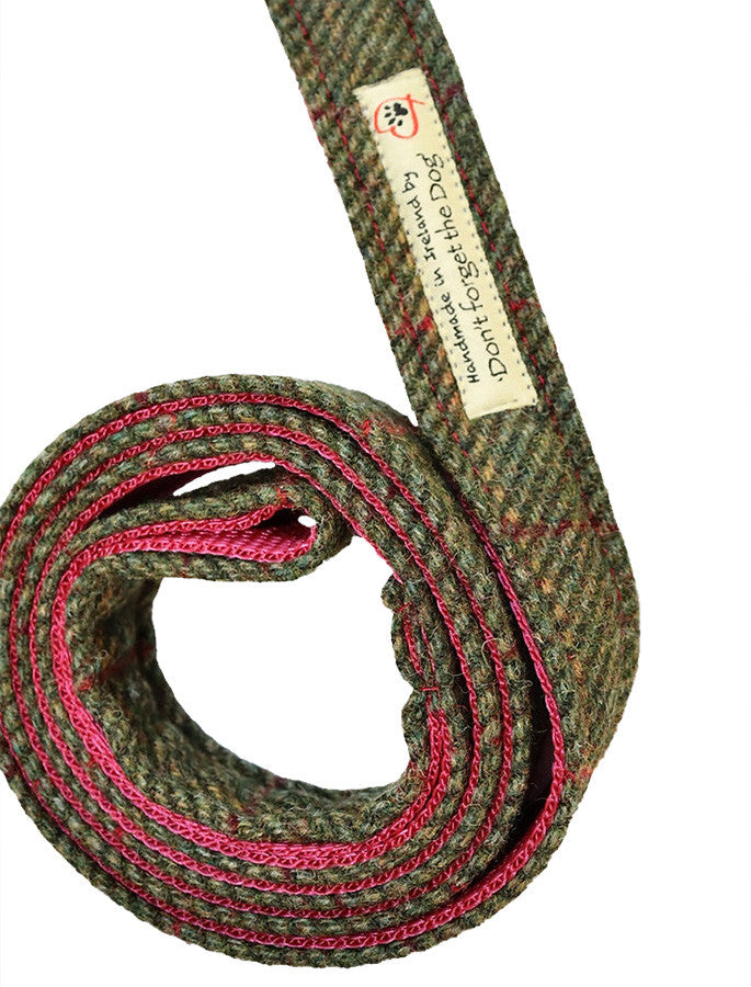 Tweed Wool Dog Lead - Green Windowpane