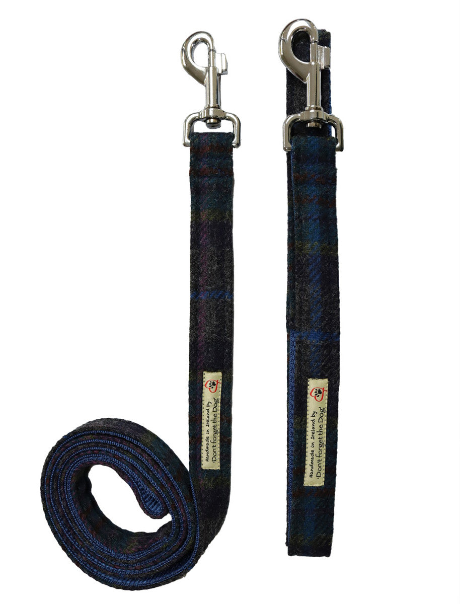 Tweed Wool Dog Lead - Navy Blue