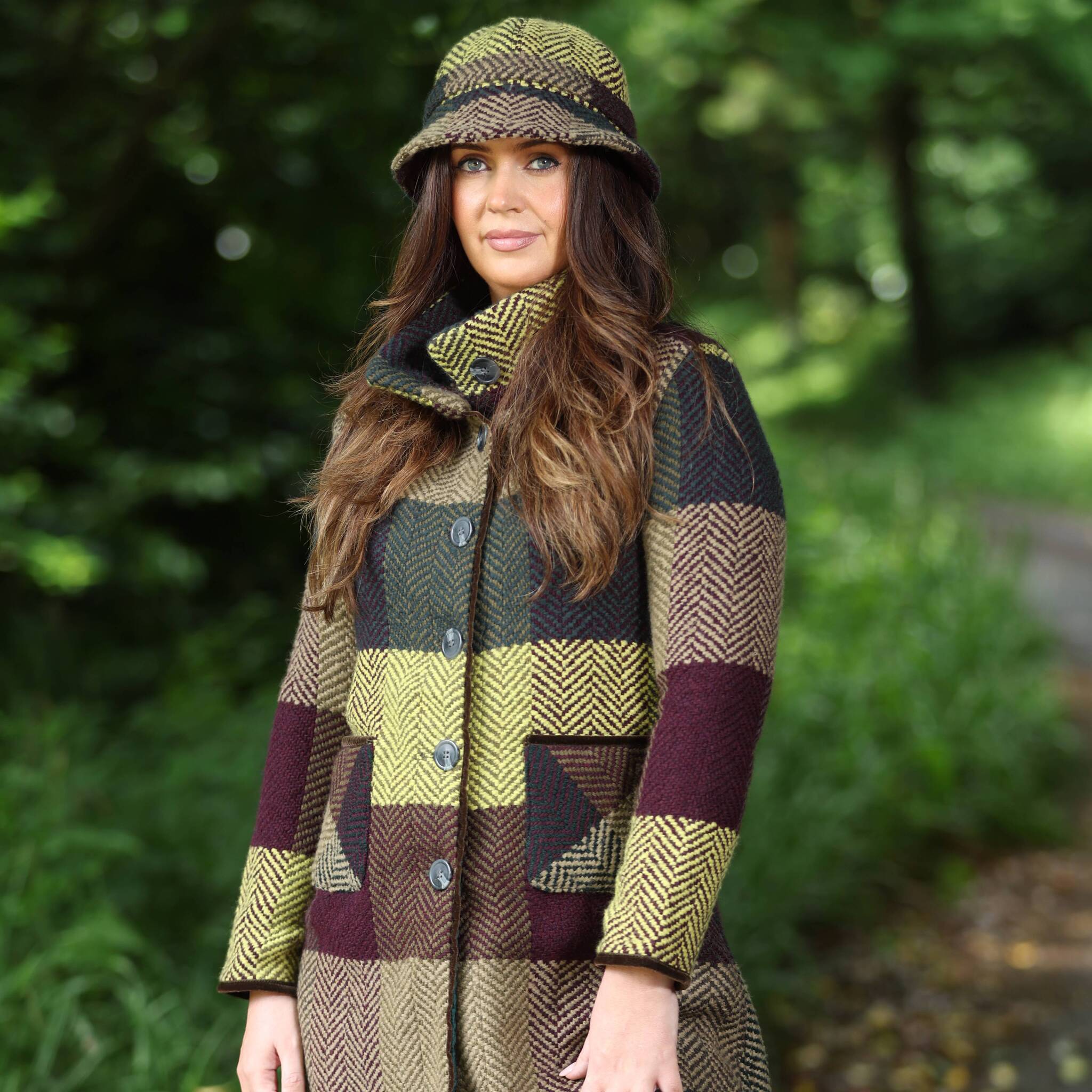 Emma Tweed Herringbone Coat - Donegal Forest | Branigan Weavers
