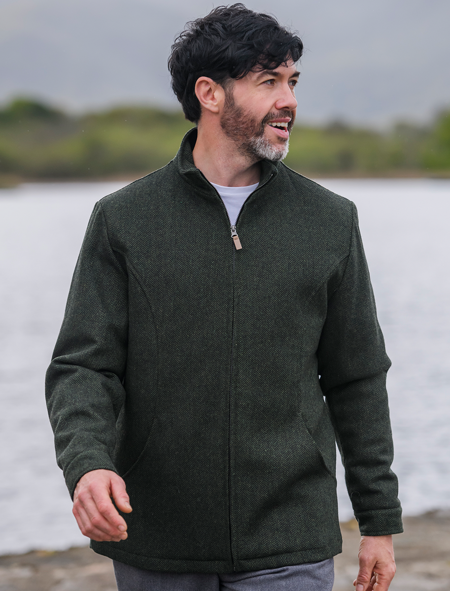 Donegal Wool Tweed Walking Jacket - Olive 