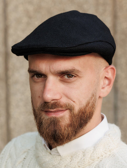 Donegal Tweed Flat Cap - Jet Black 