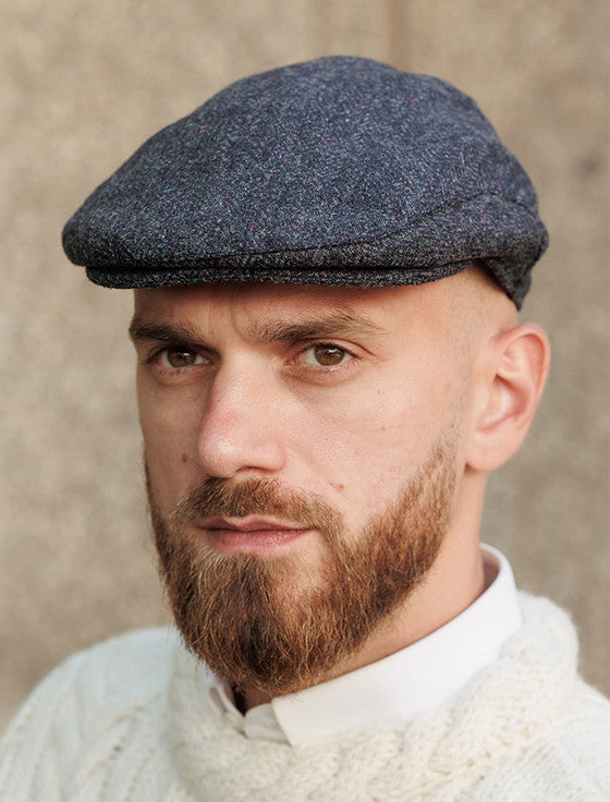 Donegal Tweed Flat Cap - Navy with Fleck 