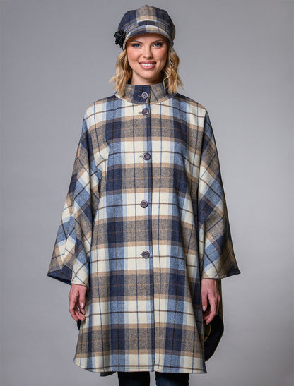 Mucros Dunloe Cape - Cream Navy &amp; Beige