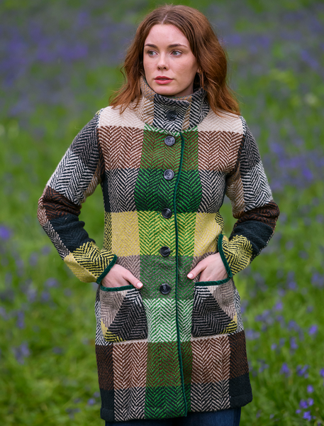 Emma Tweed Herringbone Coat - Donegal Forest | Branigan Weavers