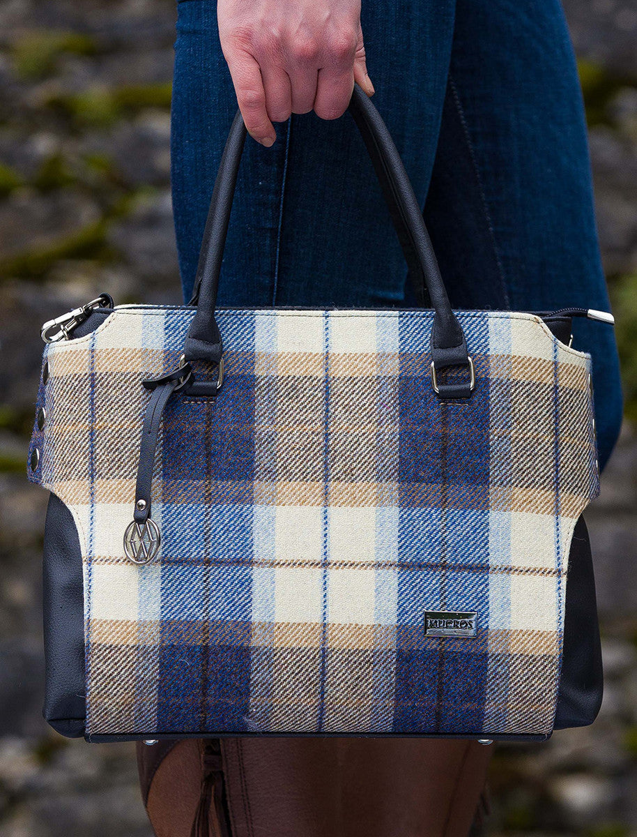 Emily Tweed &amp; Leather Bag - Cream Navy &amp; Beige