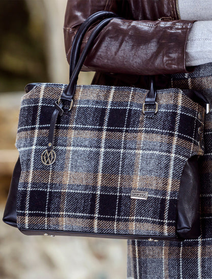 Emily Tweed &amp; Leather Bag - Grey &amp; Black