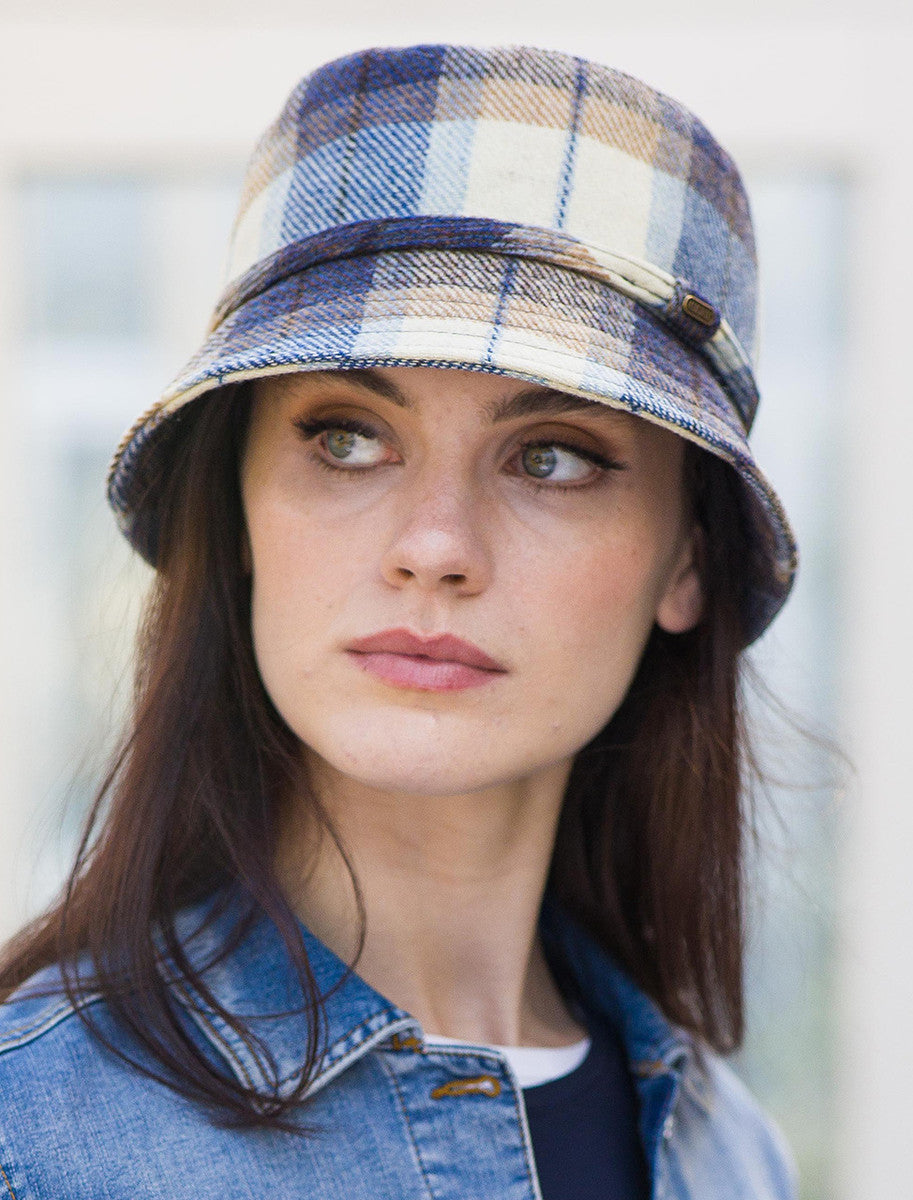 Ladies Emily Bucket Hat - Cream Navy &amp; Beige 