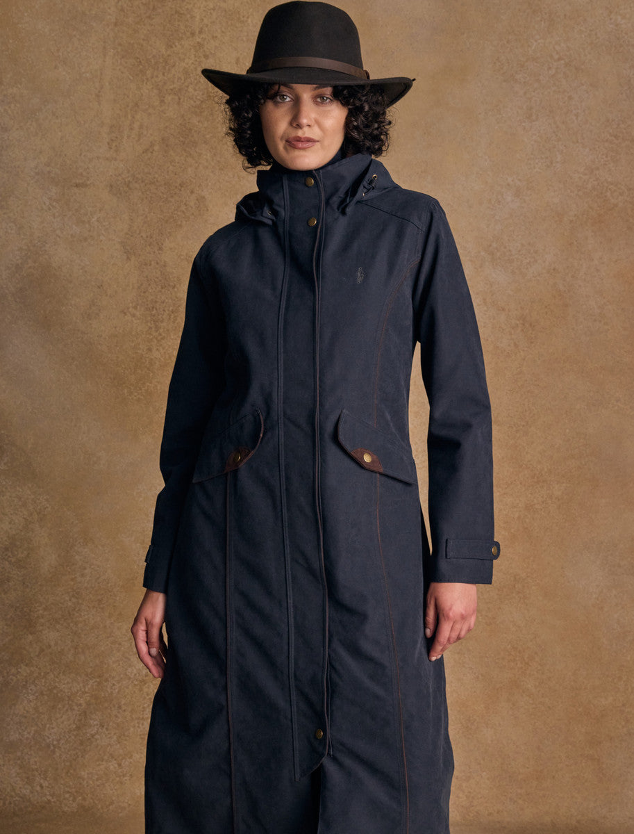Erin Ladies Waterproof Long Riding Coat - Heritage Navy 